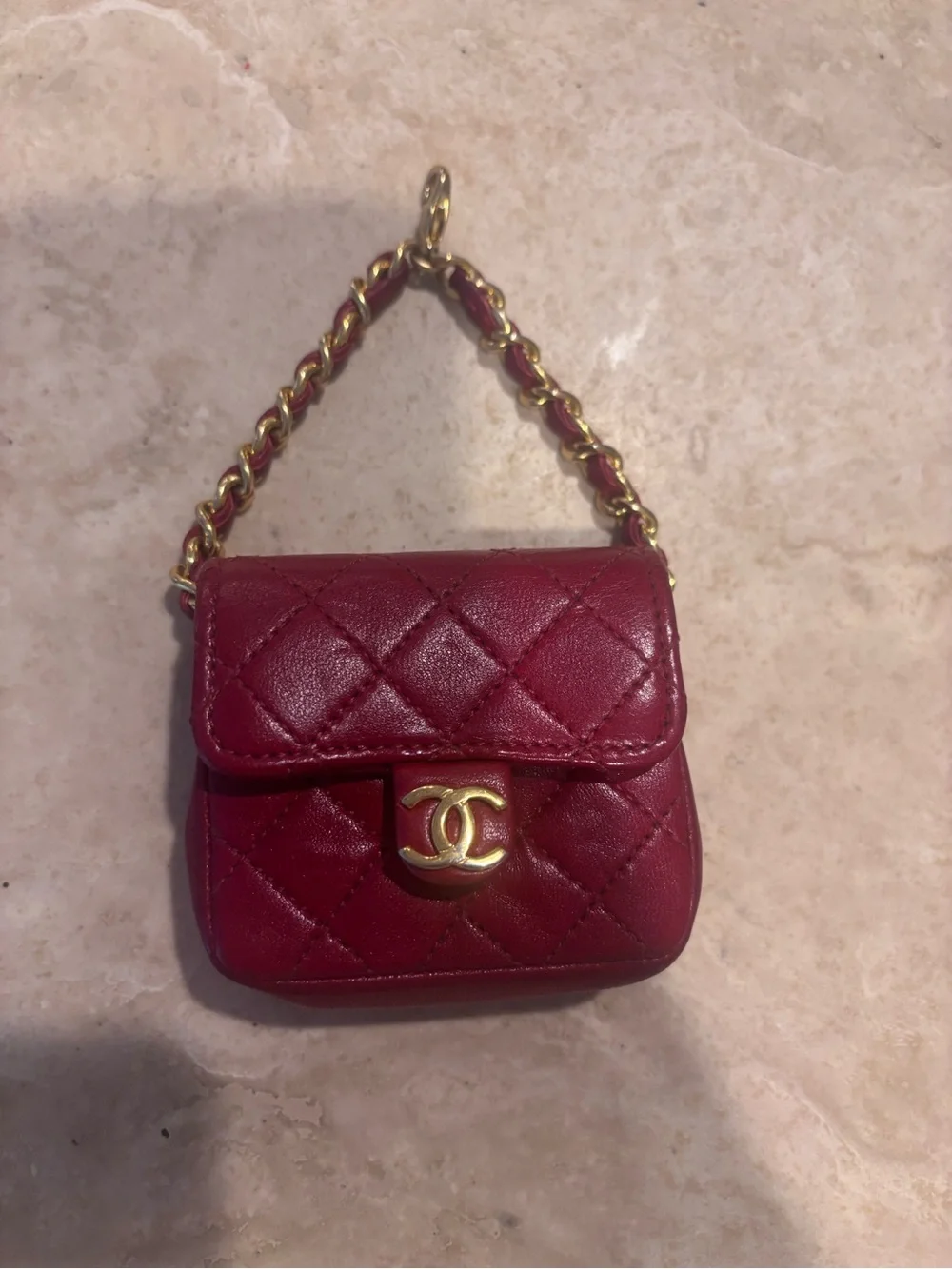 CHANEL MICRO Quilted Lambskin Flap Bag in Crimson Red